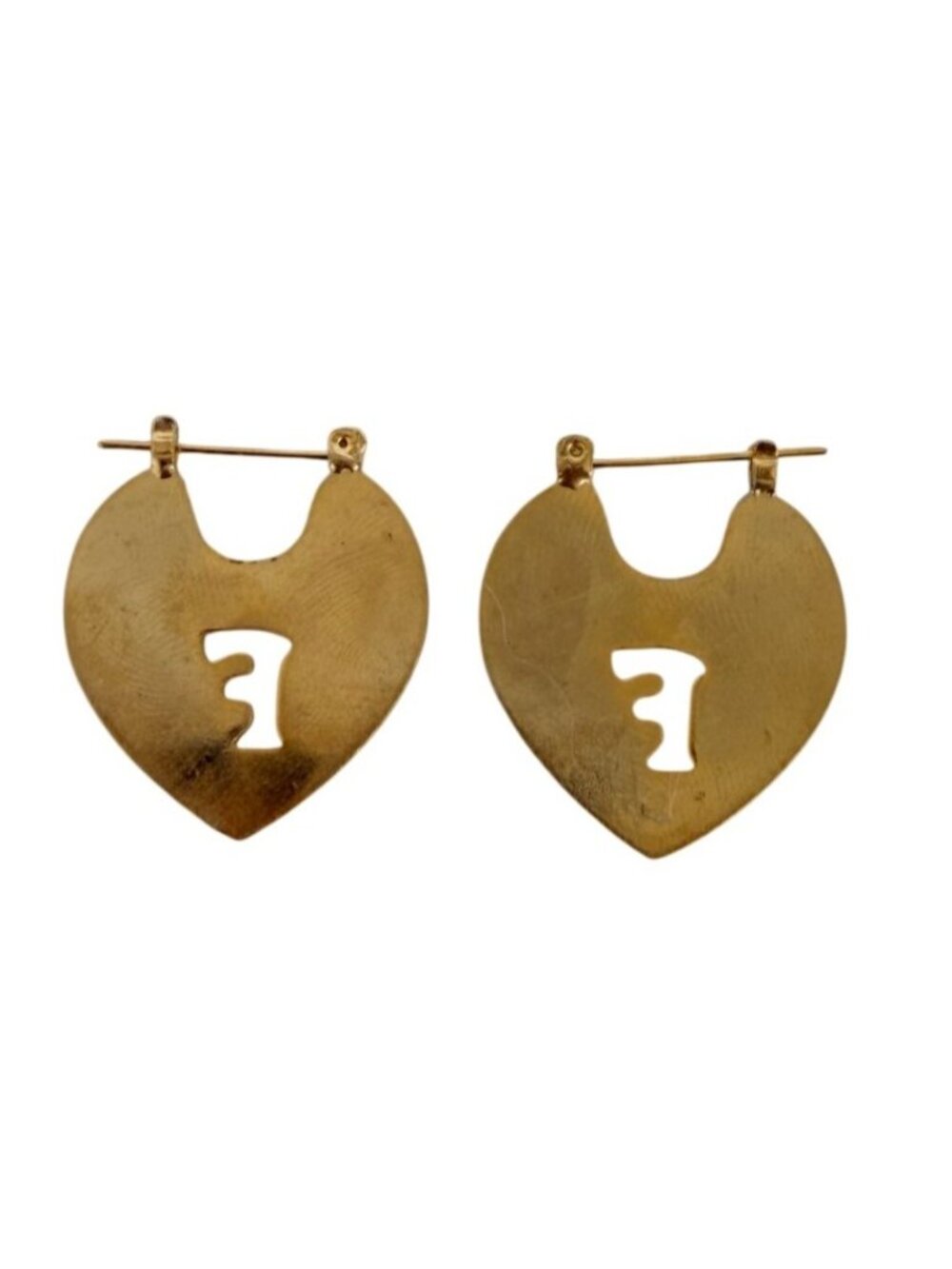 Vintage NOS Statement 14K Gold-Filled Heart Pierced Earrings "F" Monogram Cutout - Picture 4 of 4